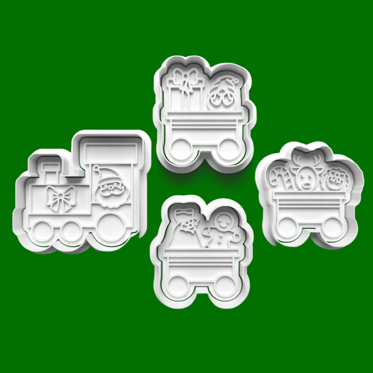 Set of 4 Christmas Train Cookie Cutters and Embossers