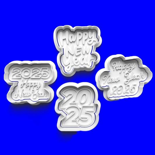 Set of 4 Happy New Year Cookie Cutters and Embossers