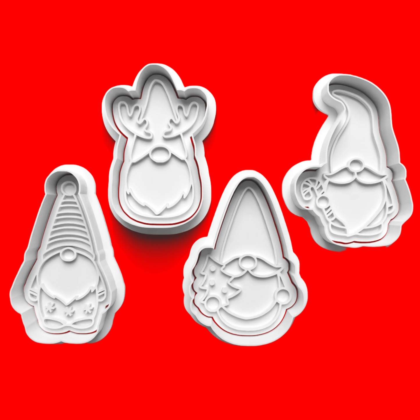 Set of 4 Christmas Gnome Cookie Cutters and Embossers 1-4